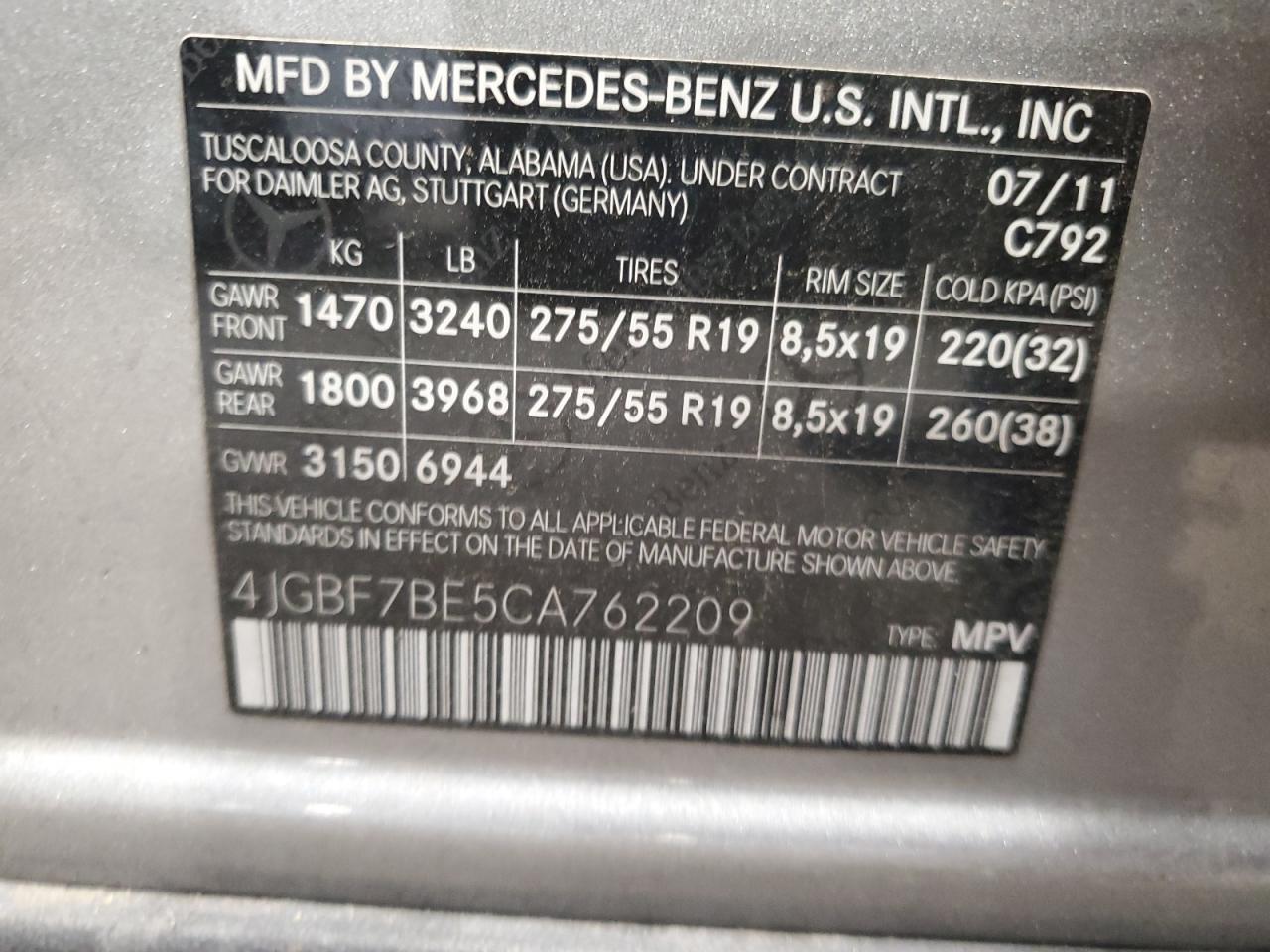 2012 Mercedes-Benz Gl 450 4Matic VIN: 4JGBF7BE5CA762209 Lot: 71901375