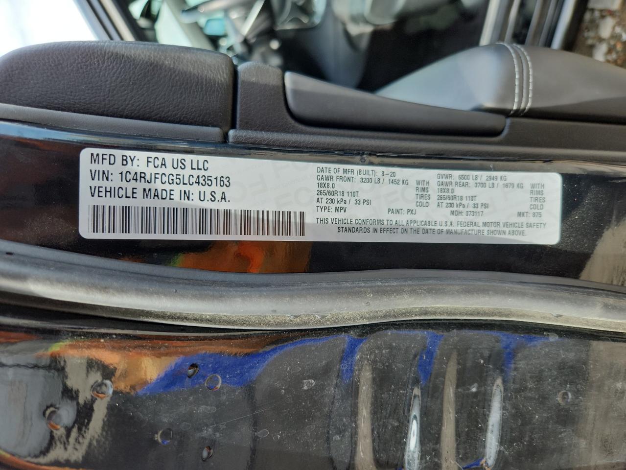 2020 Jeep Grand Cherokee Overland VIN: 1C4RJFCG5LC435163 Lot: 80911075