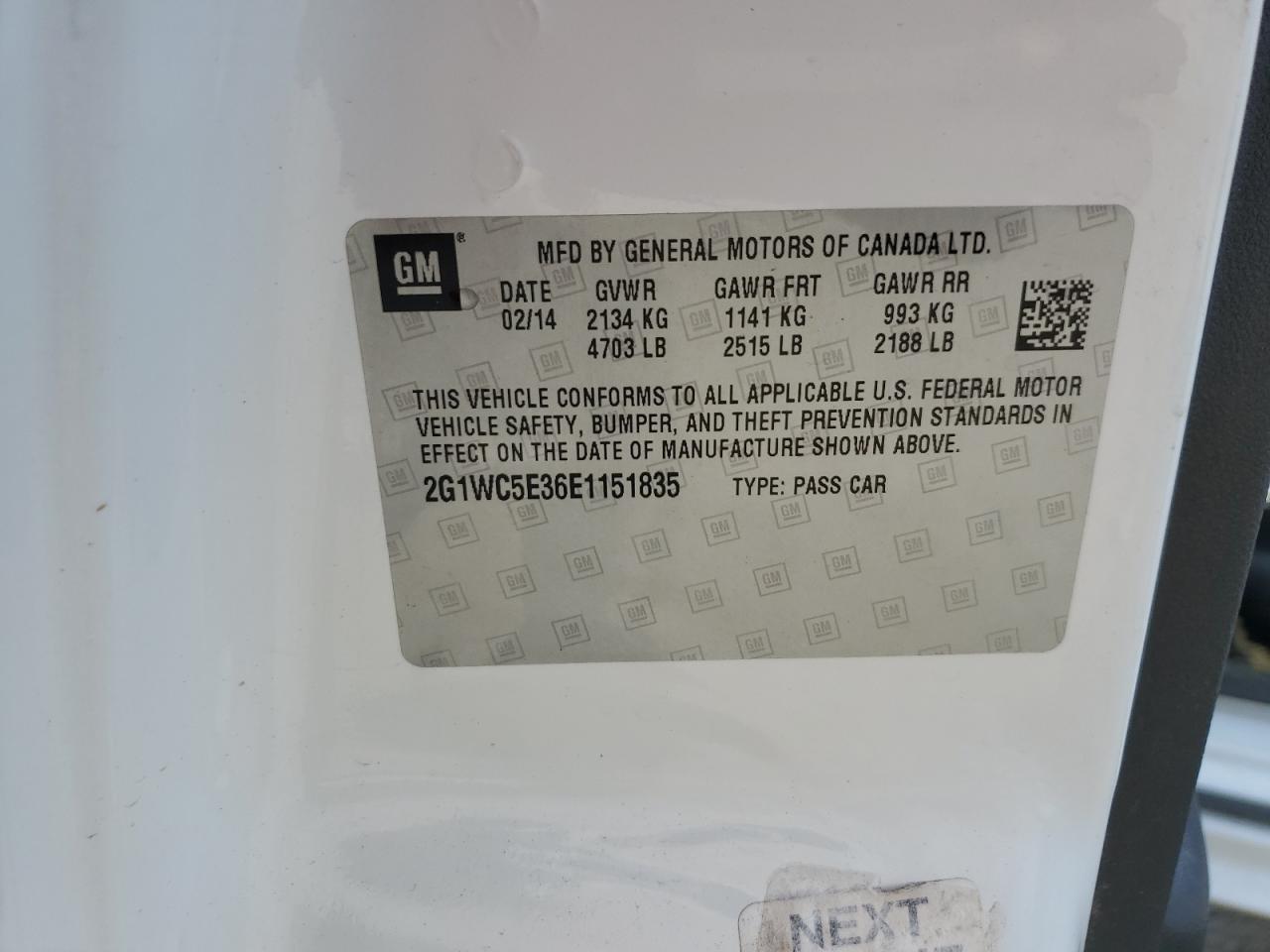 2014 Chevrolet Impala Limited Ltz VIN: 2G1WC5E36E1151835 Lot: 81037395