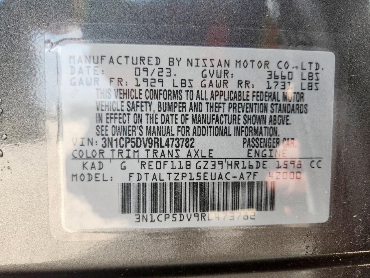 2024 Nissan Kicks Sr VIN: 3N1CP5DV9RL473782 Lot: 80946995