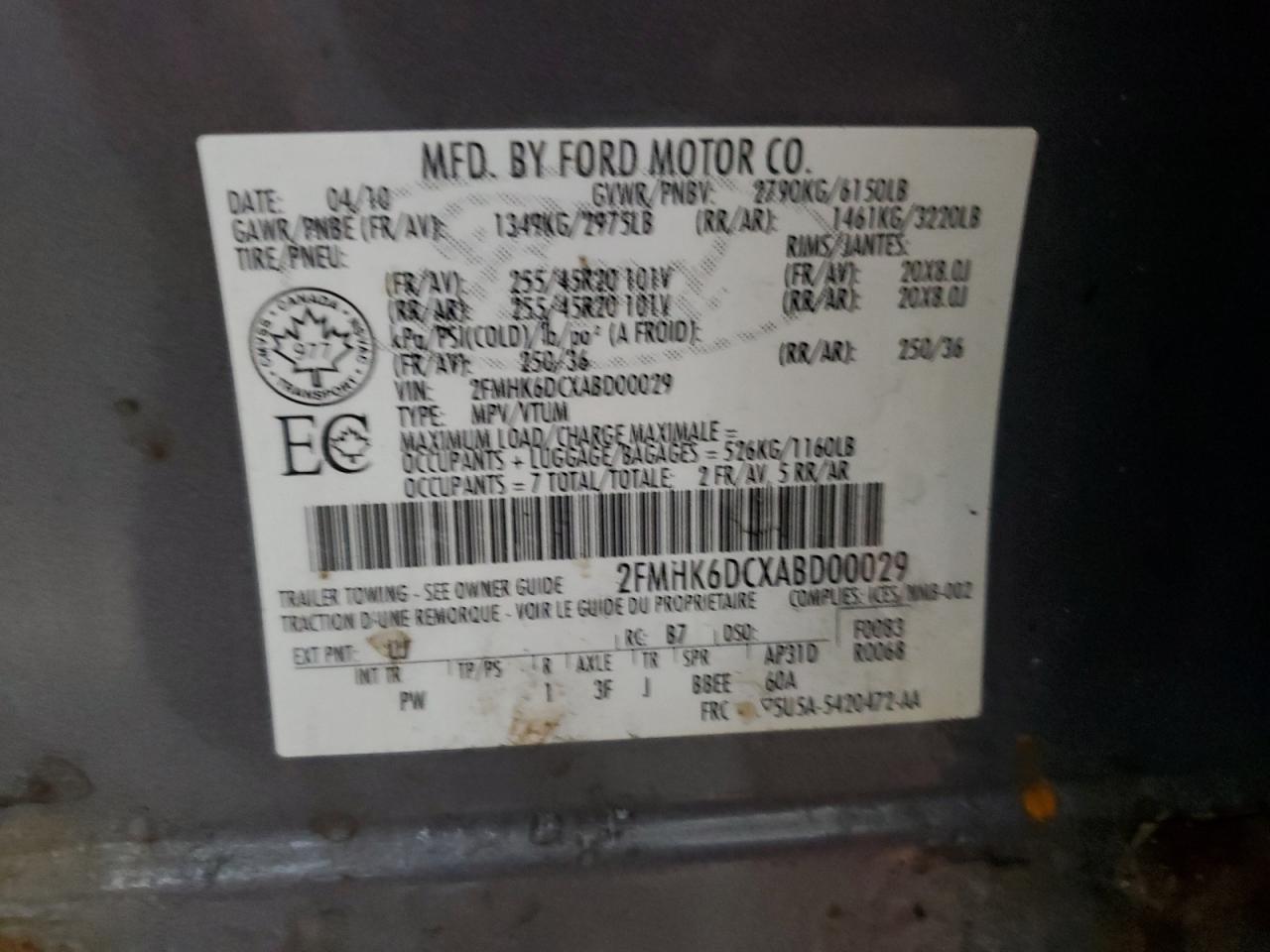 2010 Ford Flex Limited VIN: 2FMHK6DCXABD00029 Lot: 83833305