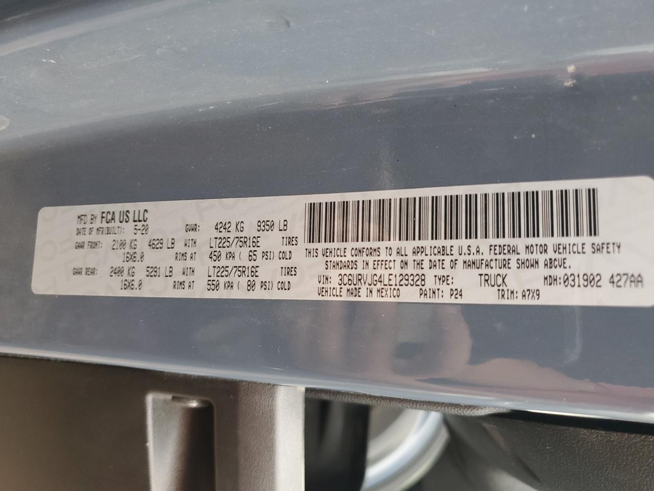 2020 Ram Promaster 3500 3500 High VIN: 3C6URVJG4LE129328 Lot: 84180285
