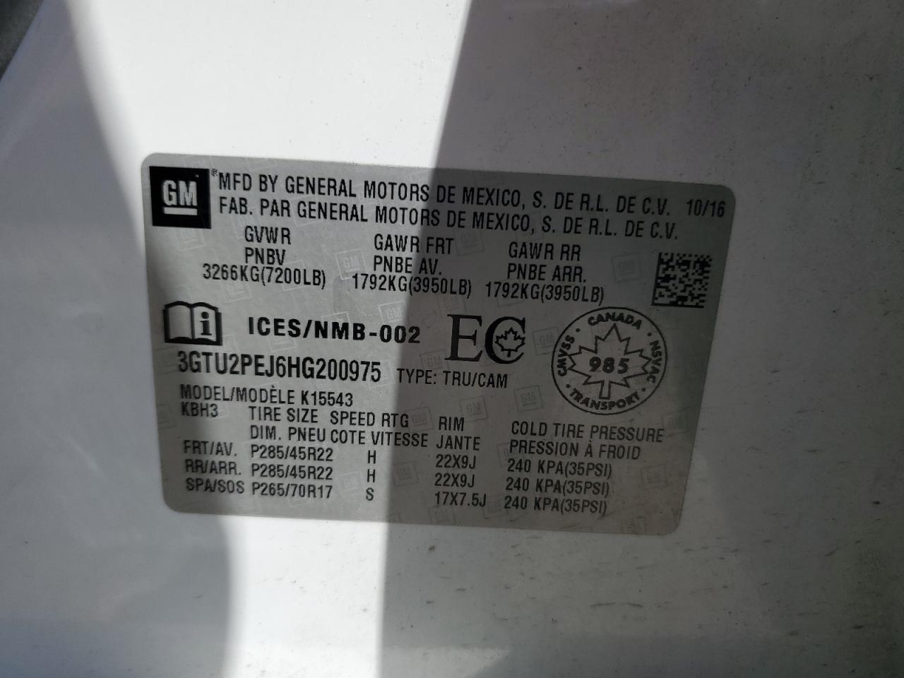 2017 GMC Sierra K1500 Denali VIN: 3GTU2PEJ6HG200975 Lot: 80403995