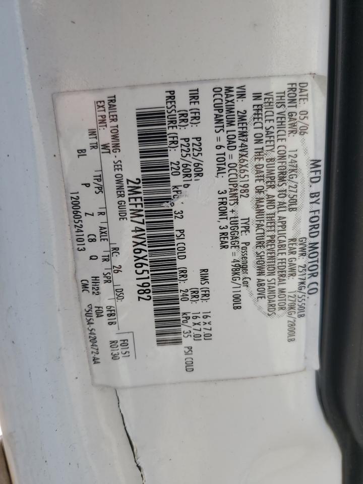 2006 Mercury Grand Marquis Gs VIN: 2MEFM74VX6X651982 Lot: 80440275