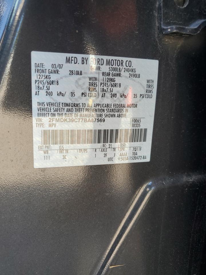 2007 Ford Edge Sel Plus VIN: 2FMDK39C77BA87569 Lot: 81678525