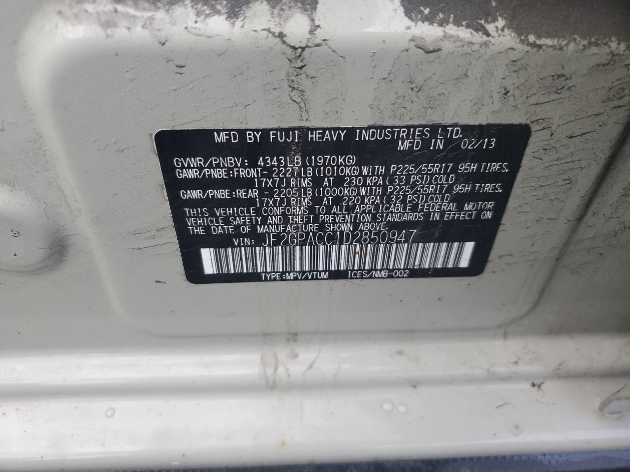 2013 Subaru Xv Crosstrek 2.0 Premium VIN: JF2GPACC1D2850947 Lot: 83789385