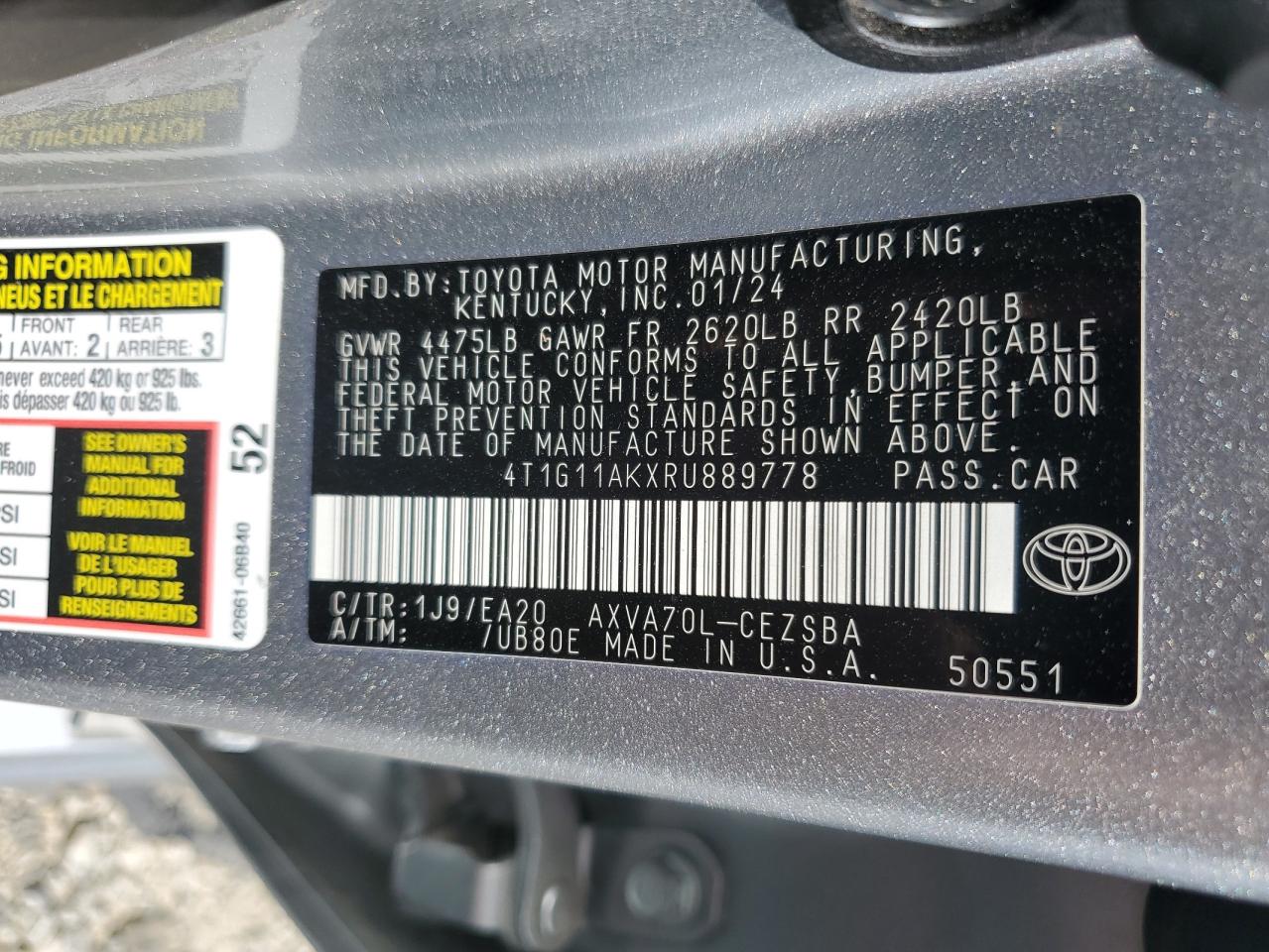 2024 Toyota Camry Se Night Shade VIN: 4T1G11AKXRU889778 Lot: 71438455