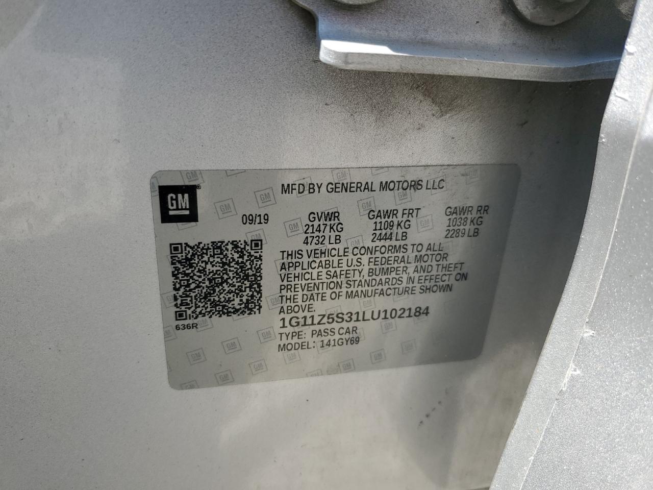 2020 Chevrolet Impala Lt VIN: 1G11Z5S31LU102184 Lot: 71858495