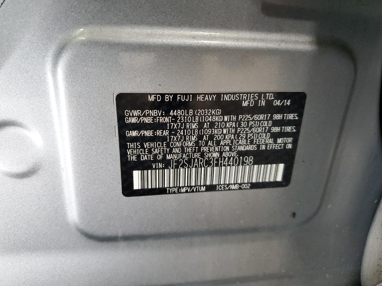 2015 Subaru Forester 2.5I Limited VIN: JF2SJARC3FH440198 Lot: 71445805