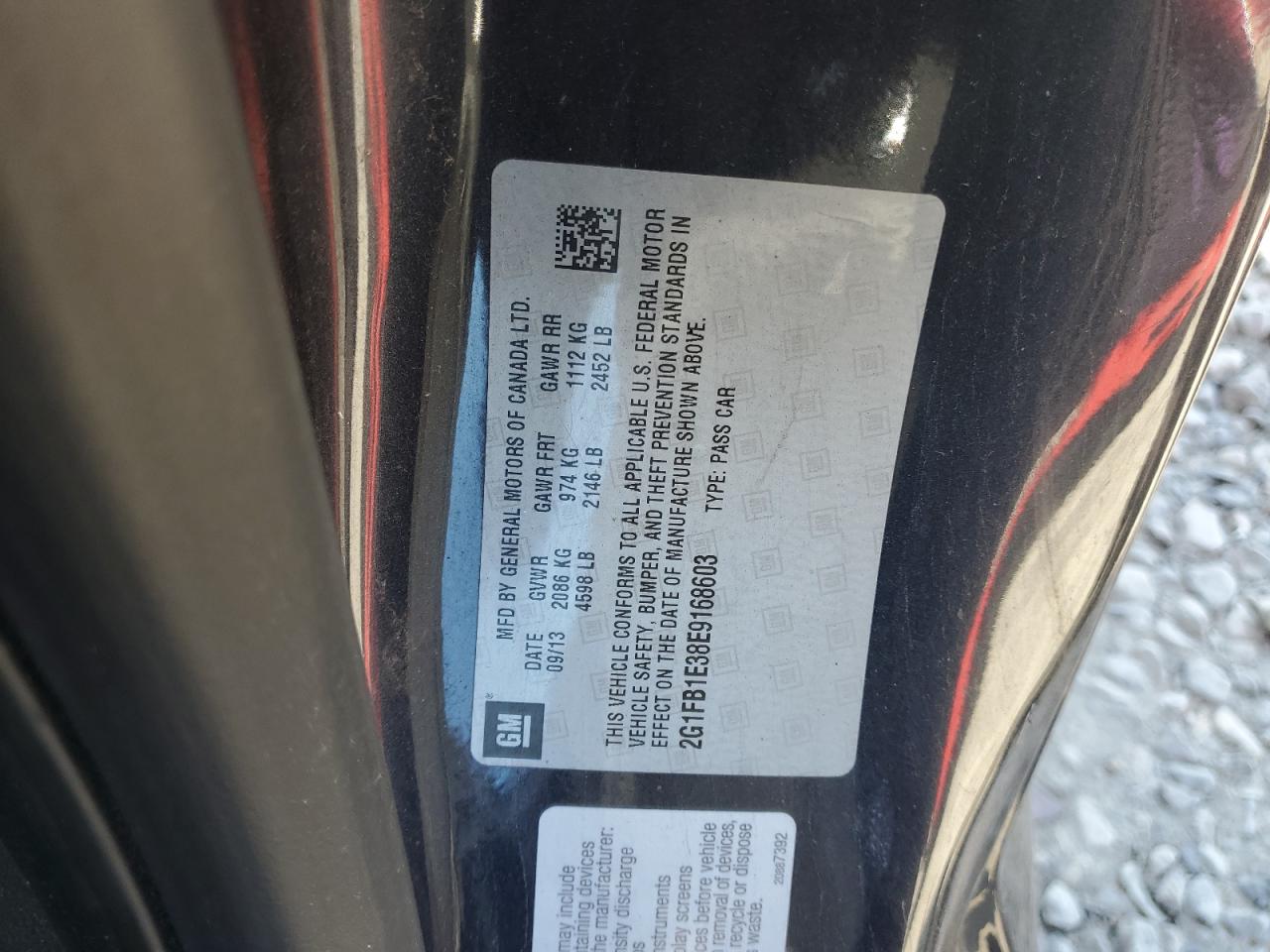 2014 Chevrolet Camaro Lt VIN: 2G1FB1E38E9168603 Lot: 84775455