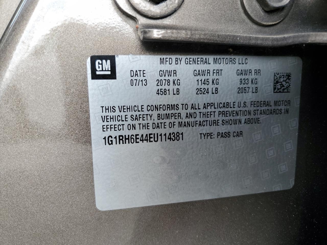 2014 Chevrolet Volt VIN: 1G1RH6E44EU114381 Lot: 81343295