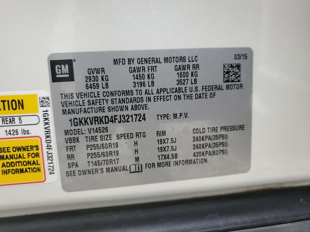 2015 GMC Acadia Slt-1 VIN: 1GKKVRKD4FJ321724 Lot: 81814505