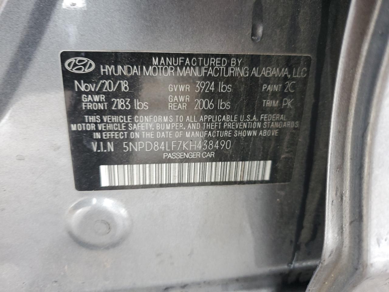 2019 Hyundai Elantra Sel VIN: 5NPD84LF7KH438490 Lot: 81664155