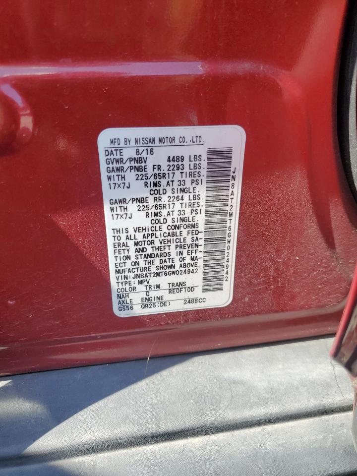 2016 Nissan Rogue S VIN: JN8AT2MT6GW024942 Lot: 81305345