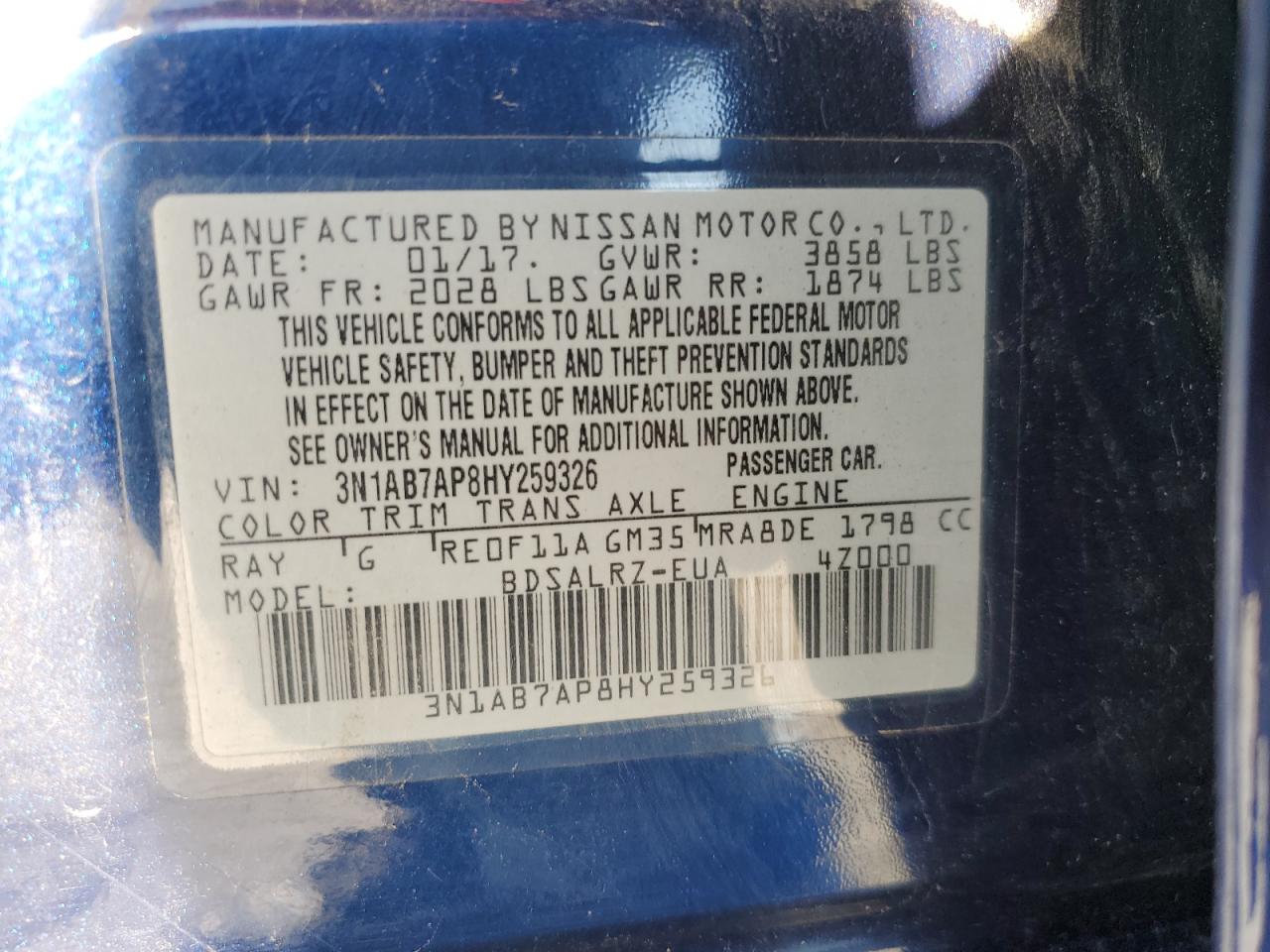 2017 Nissan Sentra S VIN: 3N1AB7AP8HY259326 Lot: 84253765