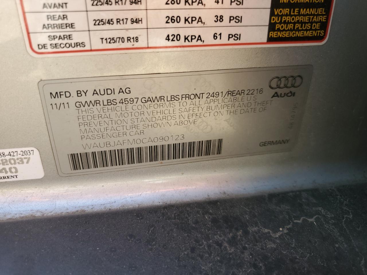 2012 Audi A3 Premium VIN: WAUBJAFM0CA090123 Lot: 80525945