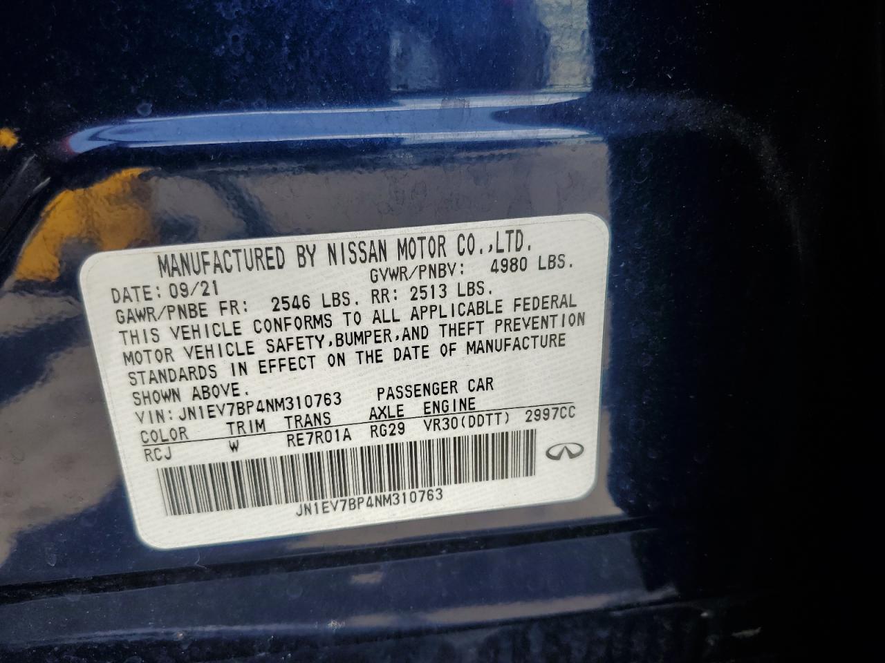 2022 Infiniti Q50 Luxe VIN: JN1EV7BP4NM310763 Lot: 80622305