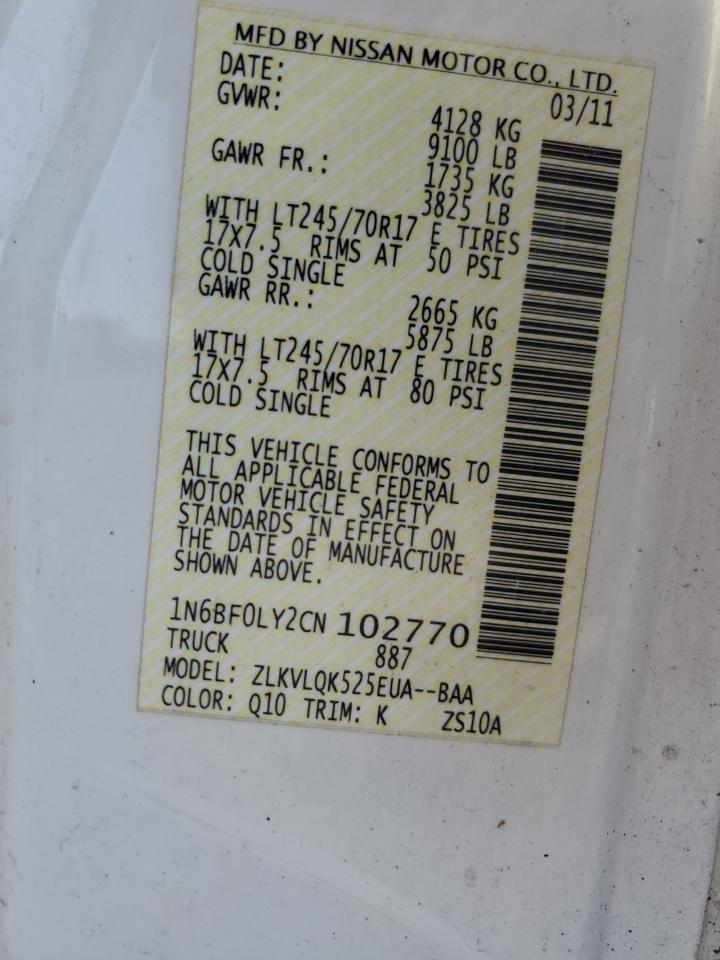 2012 Nissan Nv 2500 VIN: 1N6BF0LY2CN102770 Lot: 80031805