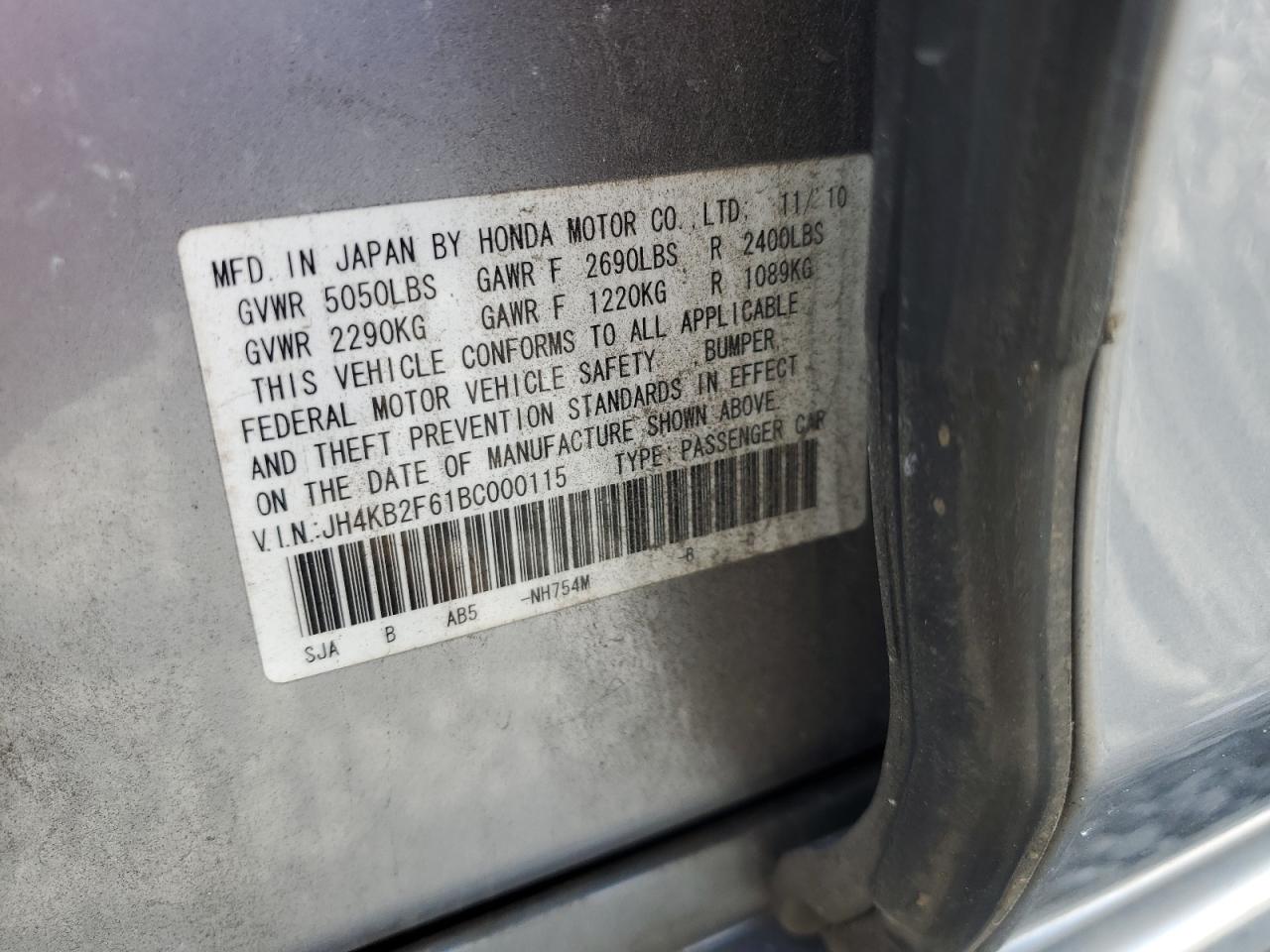 2011 Acura Rl VIN: JH4KB2F61BC000115 Lot: 80512615