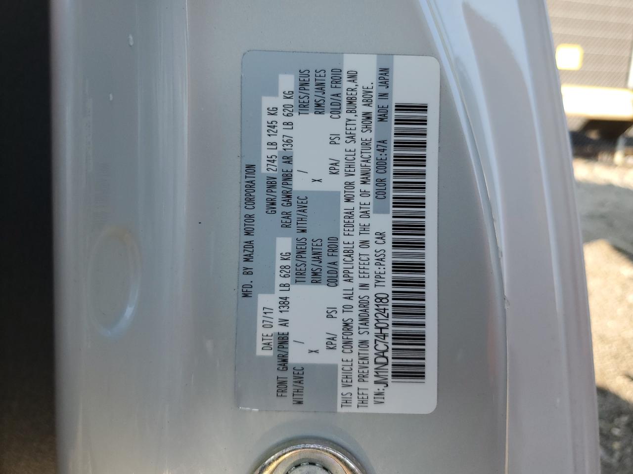 JM1NDAC74H0124180 MAZDA MX5 2017 SILVER Photo 12