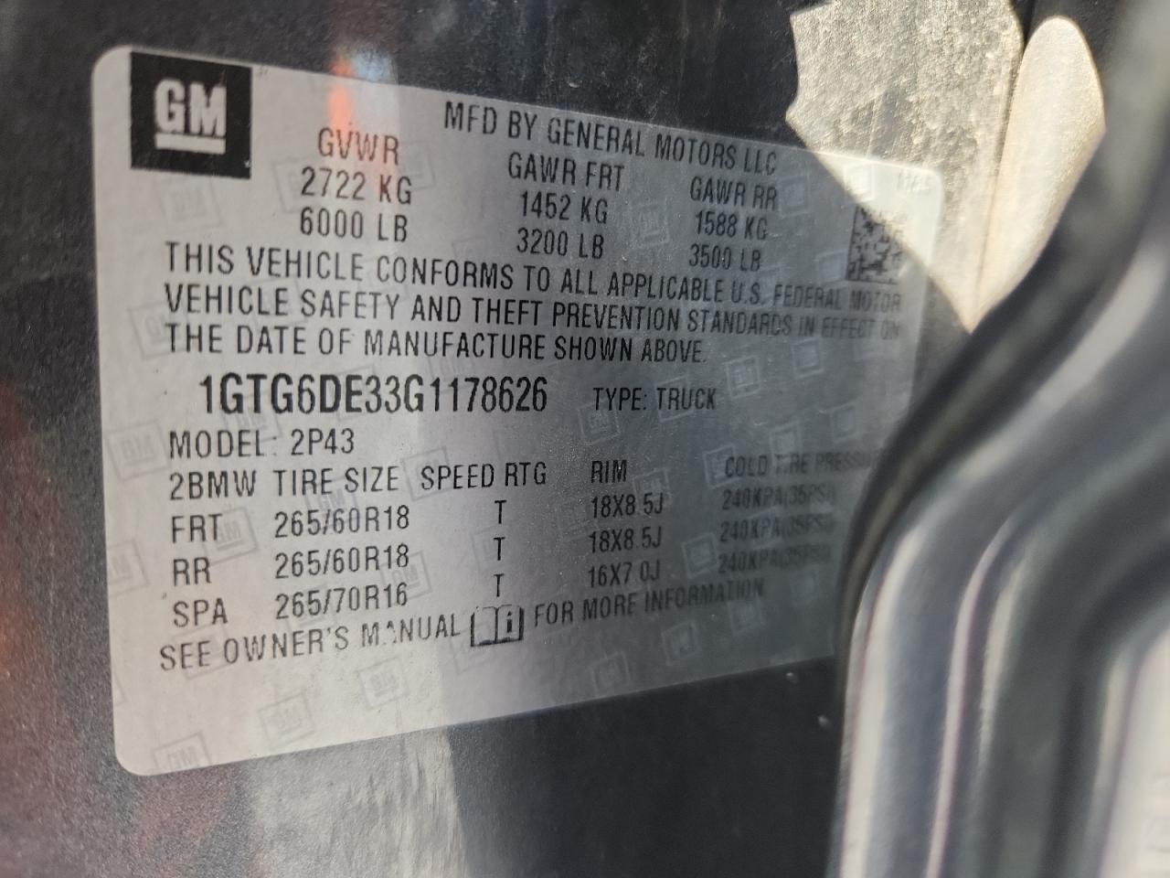 2016 GMC Canyon Slt VIN: 1GTG6DE33G1178626 Lot: 80744765