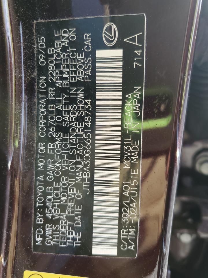2006 Lexus Es 330 VIN: JTHBA30G665148734 Lot: 81735495