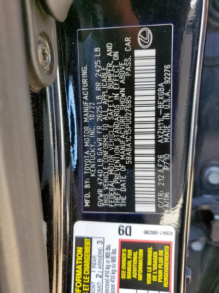 2023 Lexus Es 300H F Sport Handling VIN: 58ABA1C15PU027685 Lot: 81277485