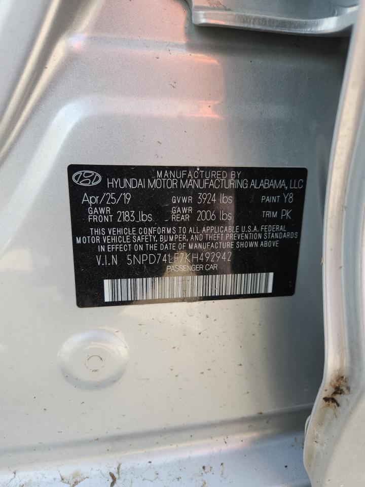 2019 Hyundai Elantra Se VIN: 5NPD74LF7KH492942 Lot: 80023975