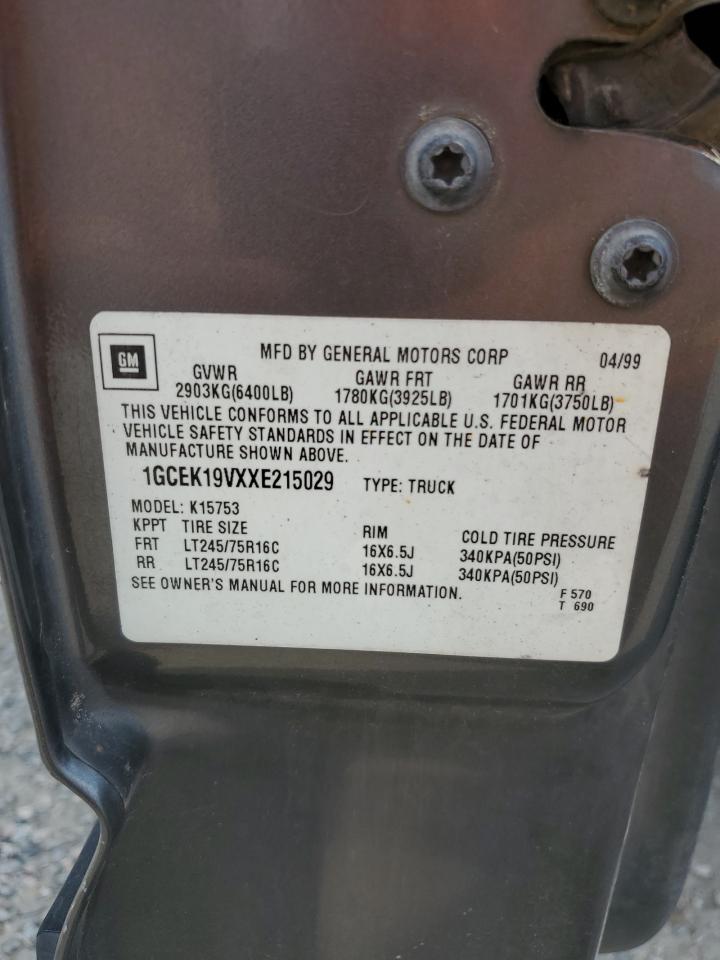 1999 Chevrolet Silverado K1500 VIN: 1GCEK19VXXE215029 Lot: 81454625