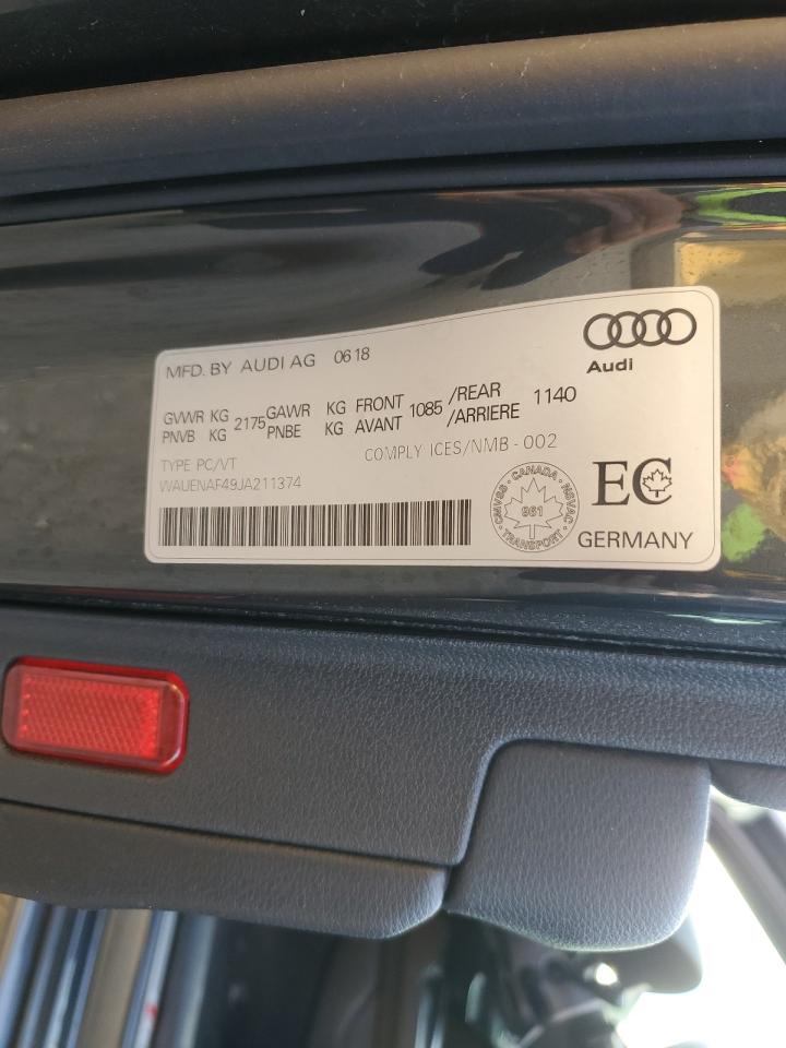 2018 Audi A4 Premium Plus VIN: WAUENAF49JA211374 Lot: 81630105
