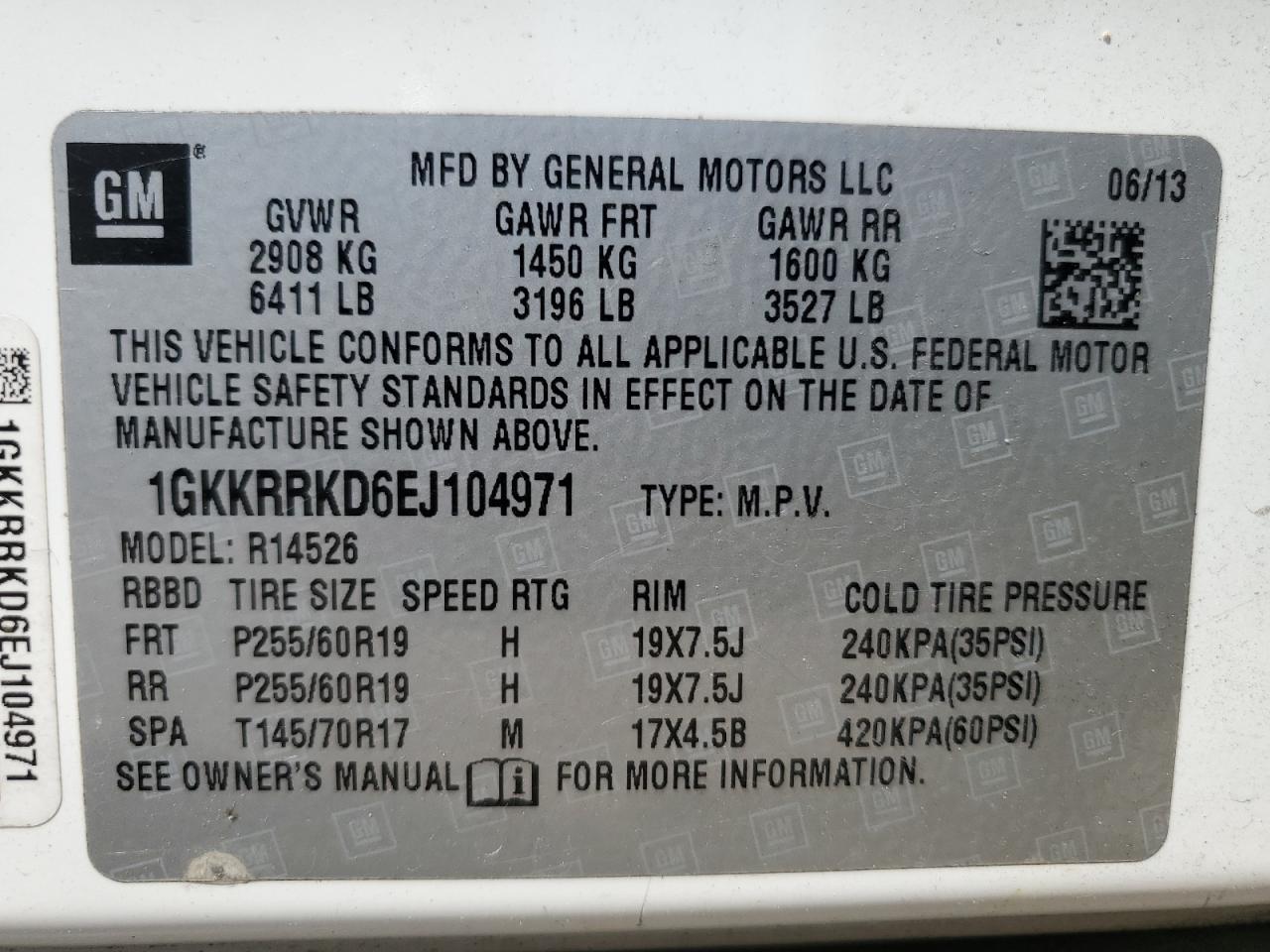2014 GMC Acadia Slt-1 VIN: 1GKKRRKD6EJ104971 Lot: 71127965