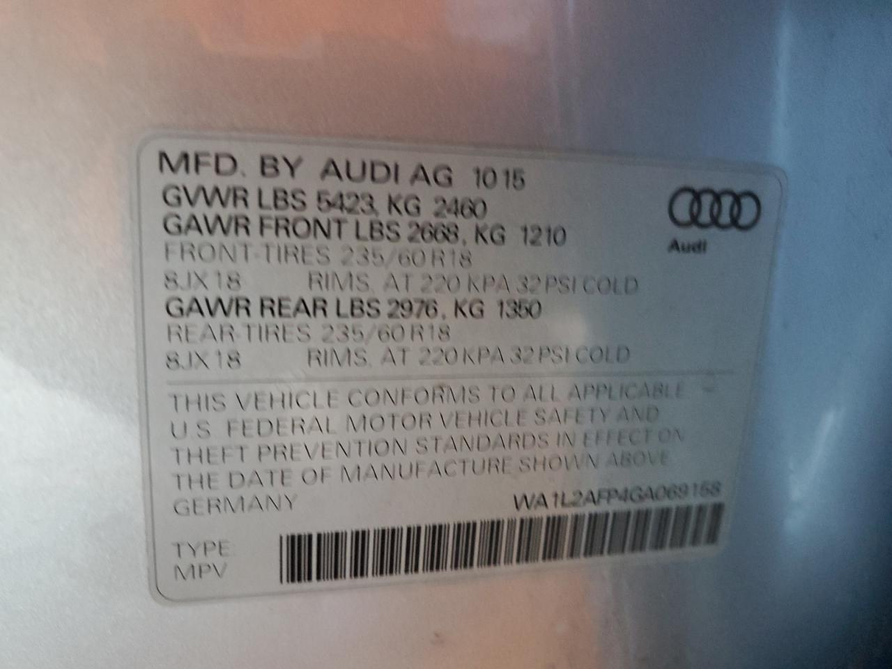 2016 Audi Q5 Premium Plus VIN: WA1L2AFP4GA069158 Lot: 84036625