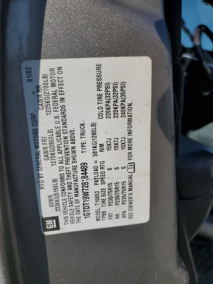 2002 GMC Sonoma VIN: 1GTDT19W728184489 Lot: 81038475