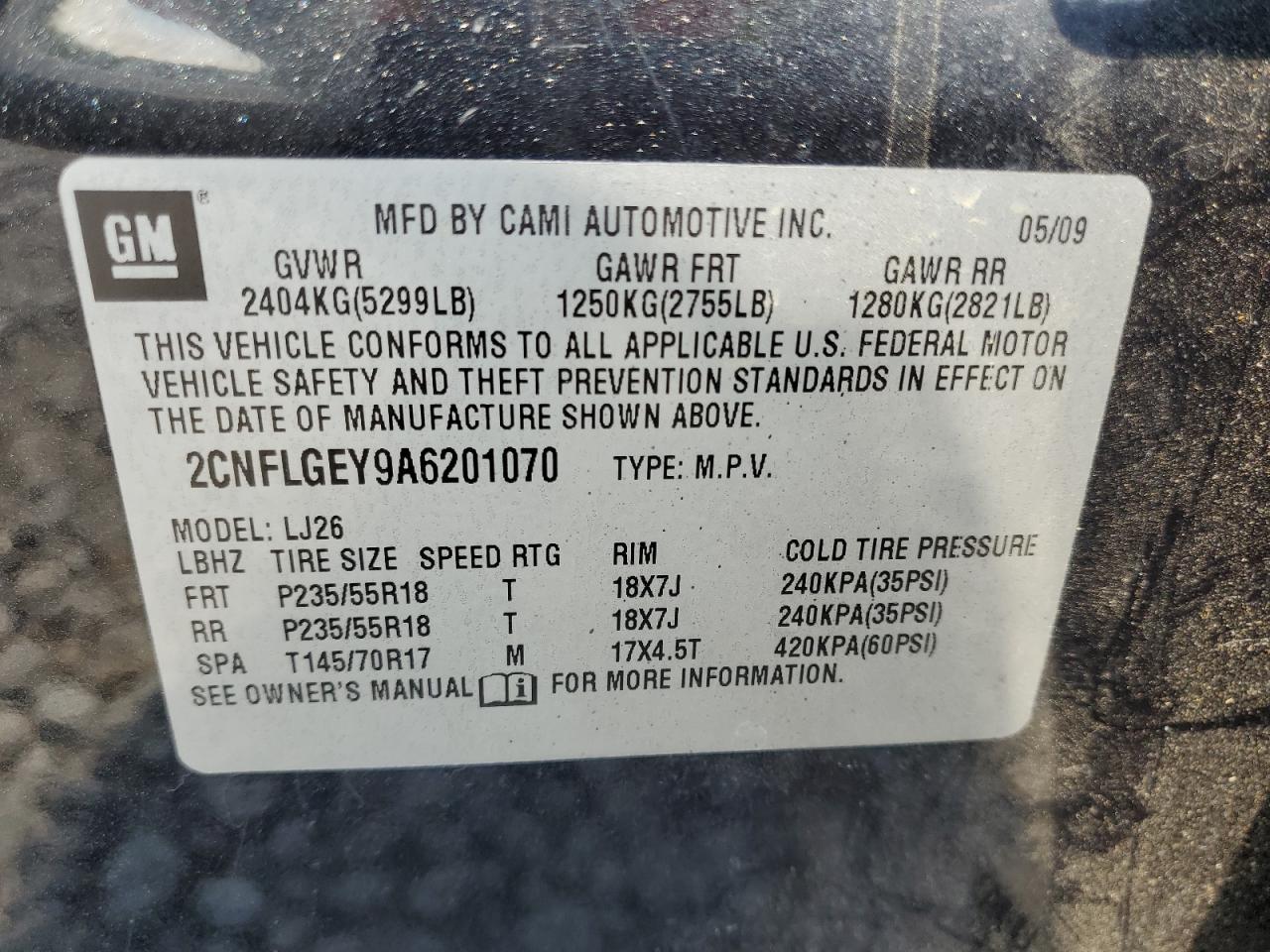 2010 Chevrolet Equinox Ltz VIN: 2CNFLGEY9A6201070 Lot: 81970595