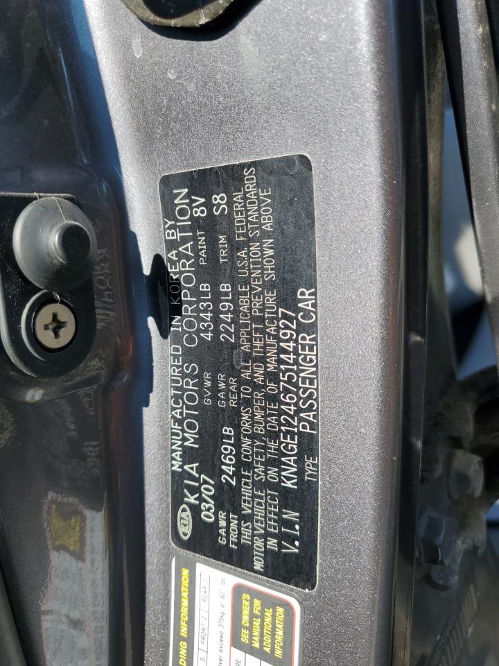 2007 Kia Optima Lx VIN: KNAGE124675144927 Lot: 84413335