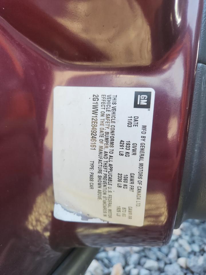 2004 Chevrolet Monte Carlo Ls VIN: 2G1WW12E849246161 Lot: 80454475