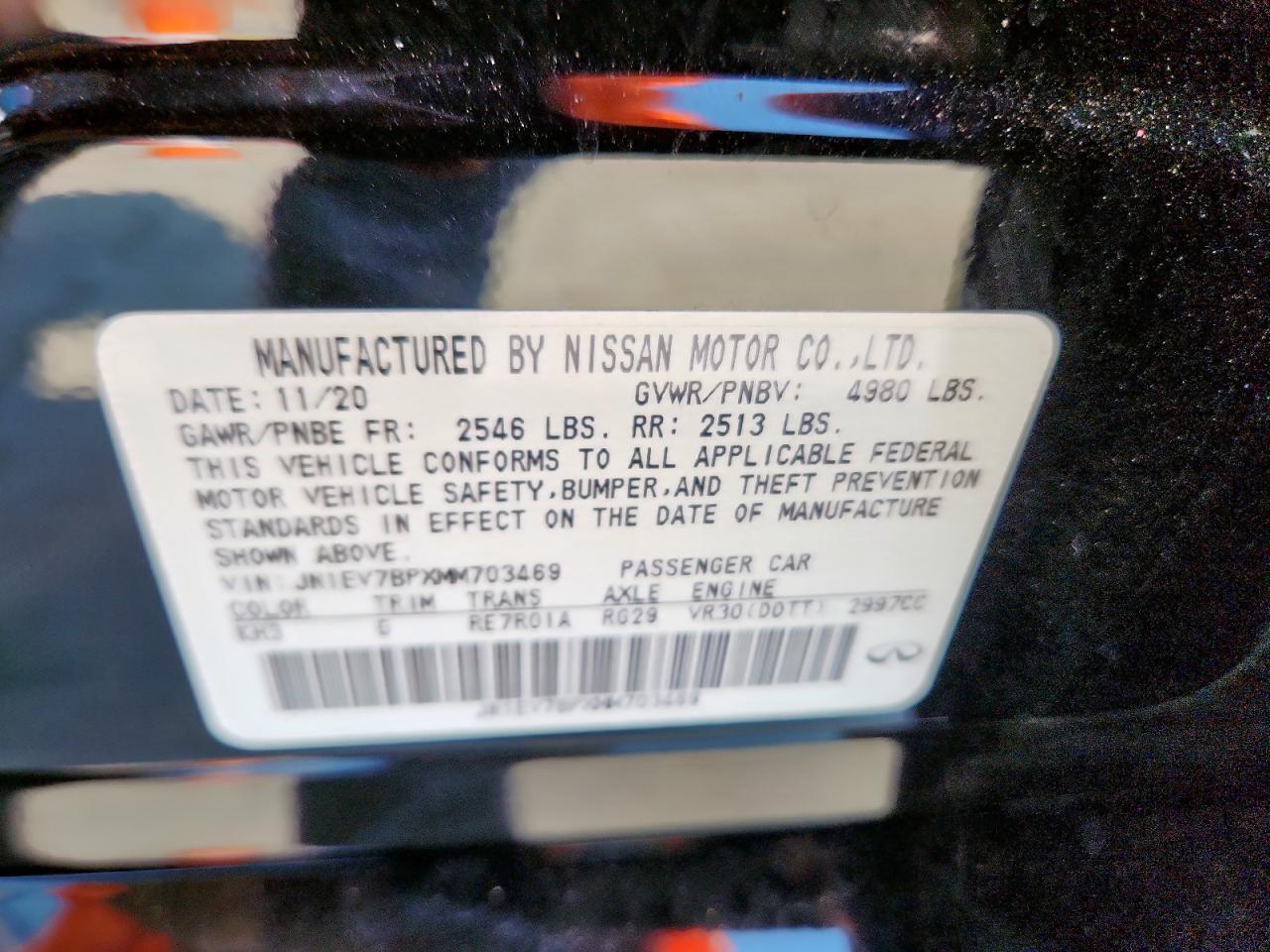 2021 Infiniti Q50 Luxe VIN: JN1EV7BPXMM703469 Lot: 80689175