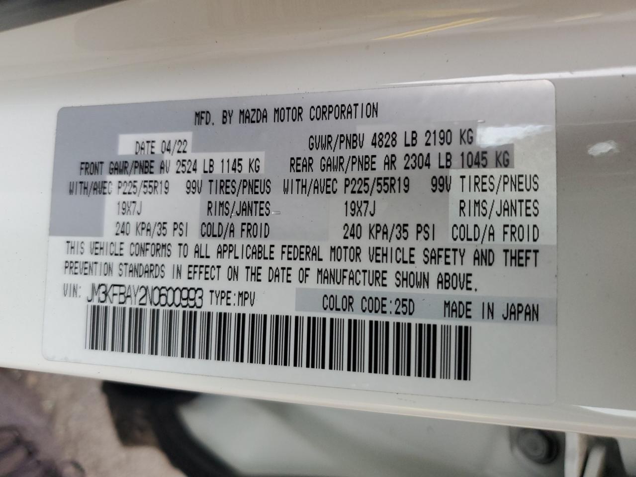 2022 Mazda Cx-5 VIN: JM3KFBAY2N0600993 Lot: 71560945