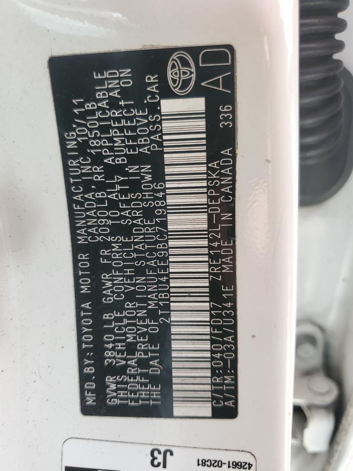 2011 Toyota Corolla Base VIN: 2T1BU4EE9BC719846 Lot: 80860145