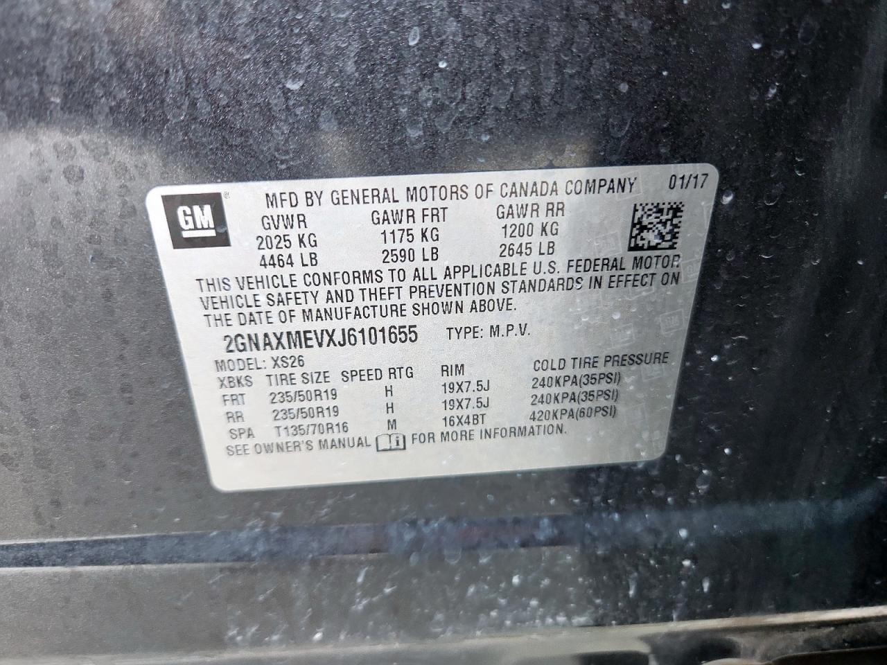 2018 Chevrolet Equinox Premier VIN: 2GNAXMEVXJ6101655 Lot: 81251325