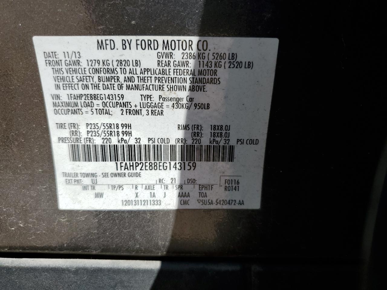 2014 Ford Taurus Sel VIN: 1FAHP2E88EG143159 Lot: 81443775