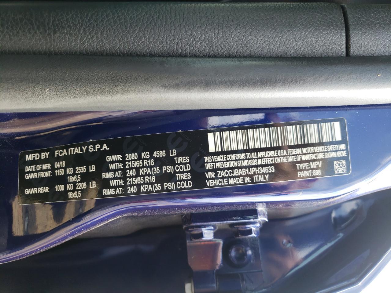 2018 Jeep Renegade Sport VIN: ZACCJBAB1JPH34633 Lot: 71501435