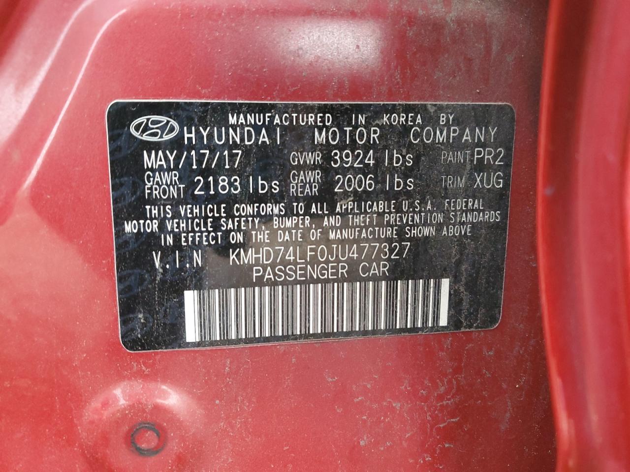 2018 Hyundai Elantra Se VIN: KMHD74LF0JU477327 Lot: 81693715