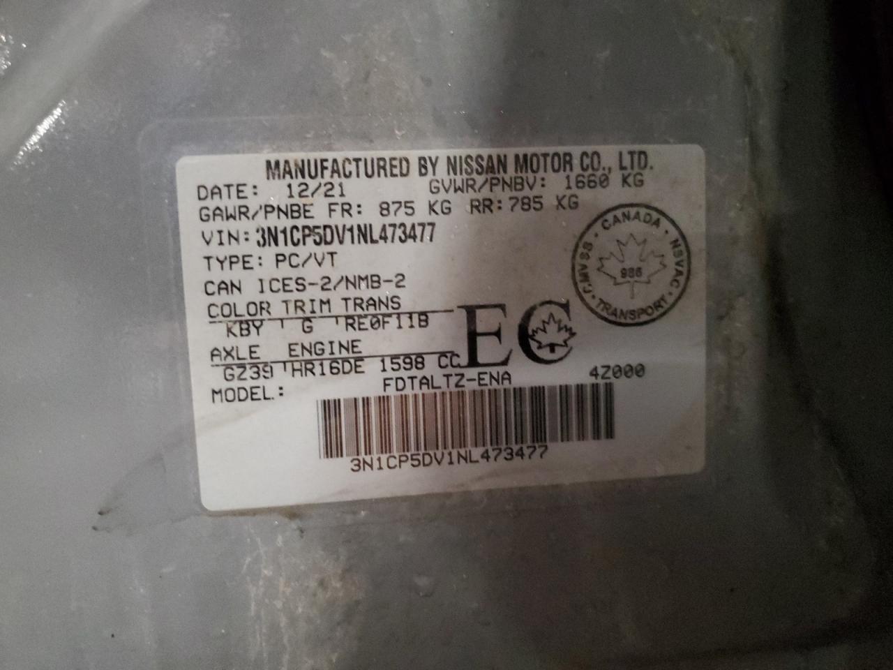 2022 Nissan Kicks Sr VIN: 3N1CP5DV1NL473477 Lot: 70994875