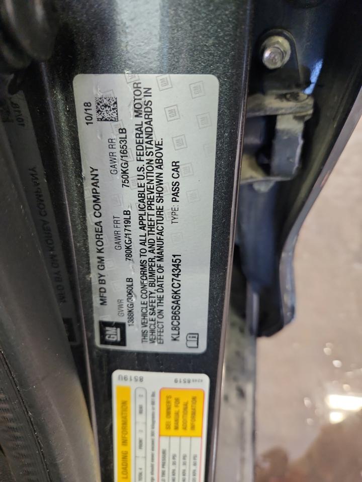 2019 Chevrolet Spark Ls VIN: KL8CB6SA6KC743451 Lot: 84273515