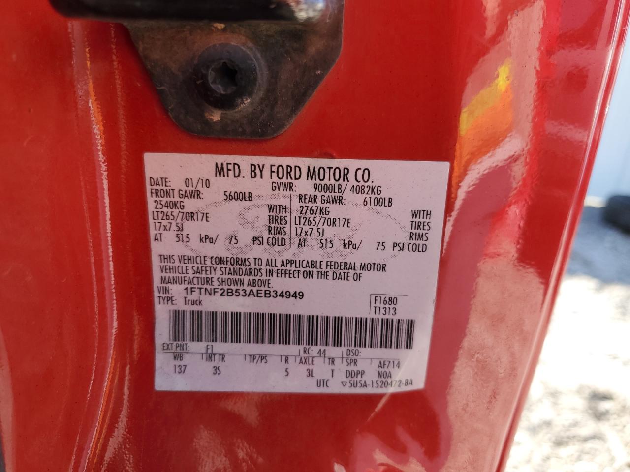 2010 Ford F250 Super Duty VIN: 1FTNF2B53AEB34949 Lot: 80149005