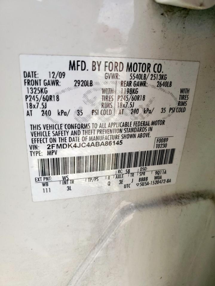 2010 Ford Edge Sel VIN: 2FMDK4JC4ABA86145 Lot: 80567175