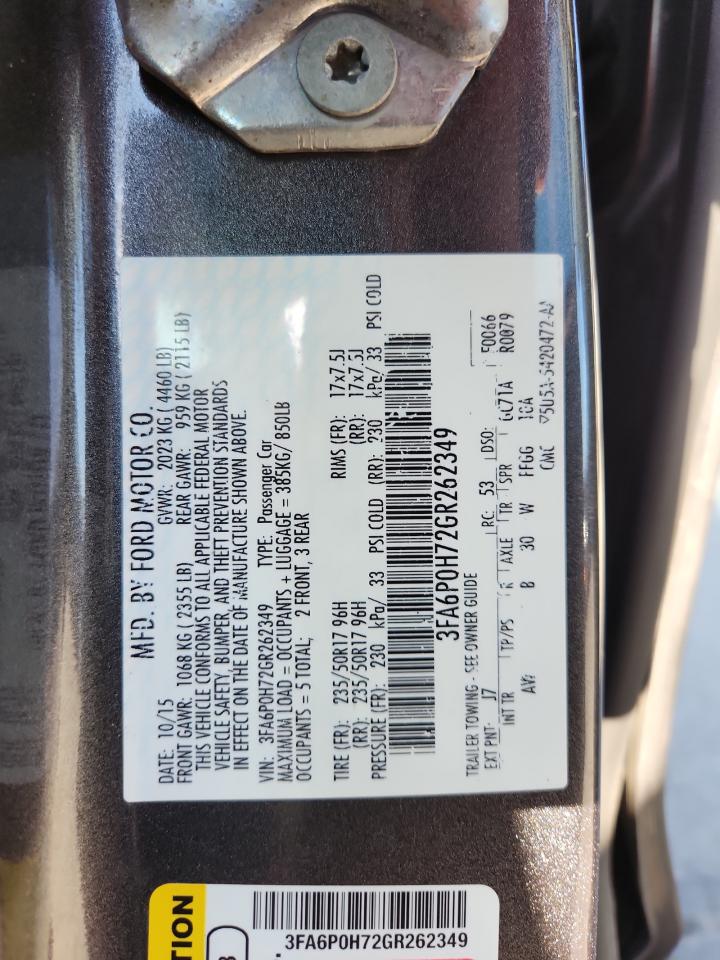 2016 Ford Fusion Se VIN: 3FA6P0H72GR262349 Lot: 71009065