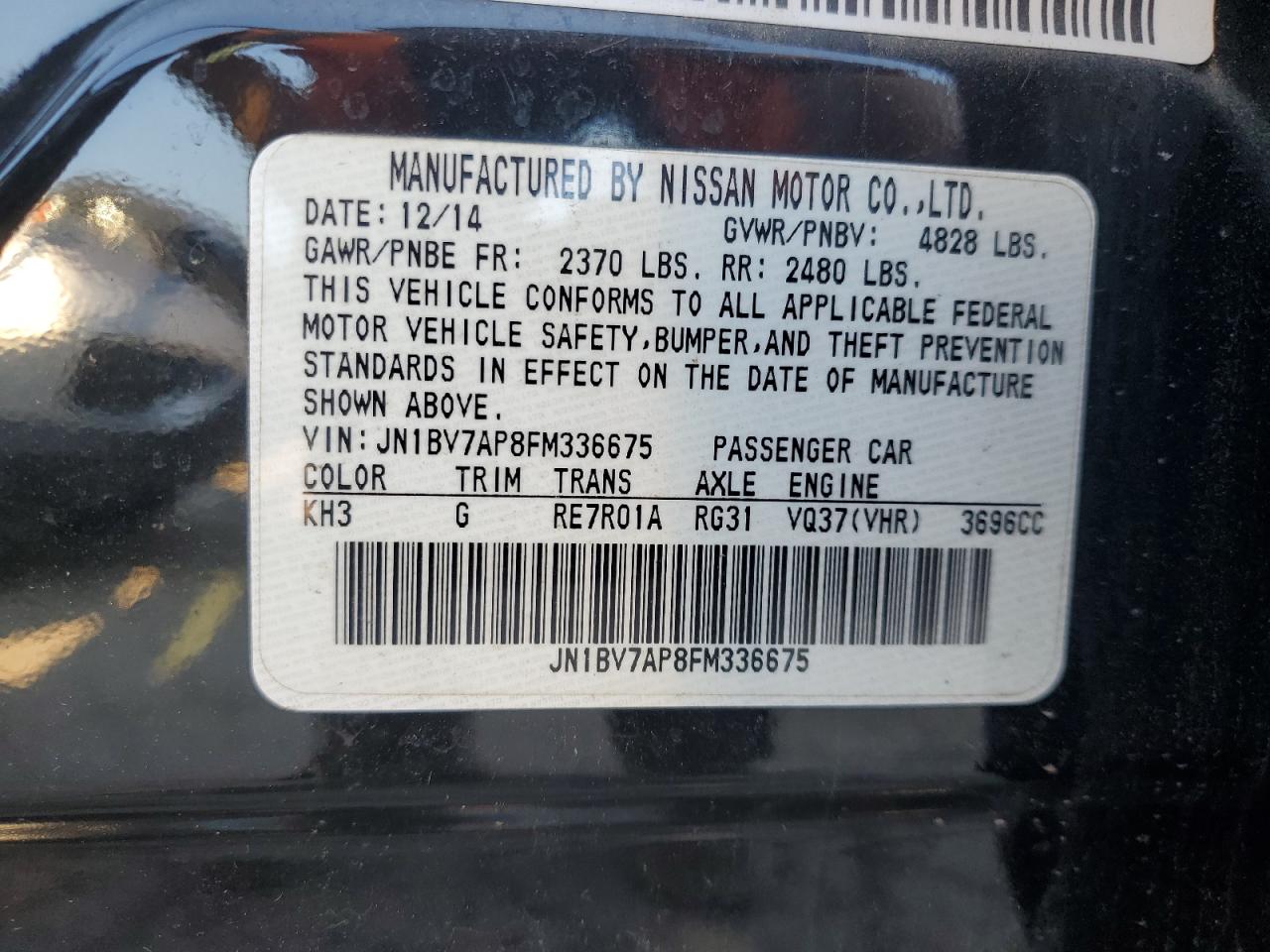 2015 Infiniti Q50 Base VIN: JN1BV7AP8FM336675 Lot: 80720835