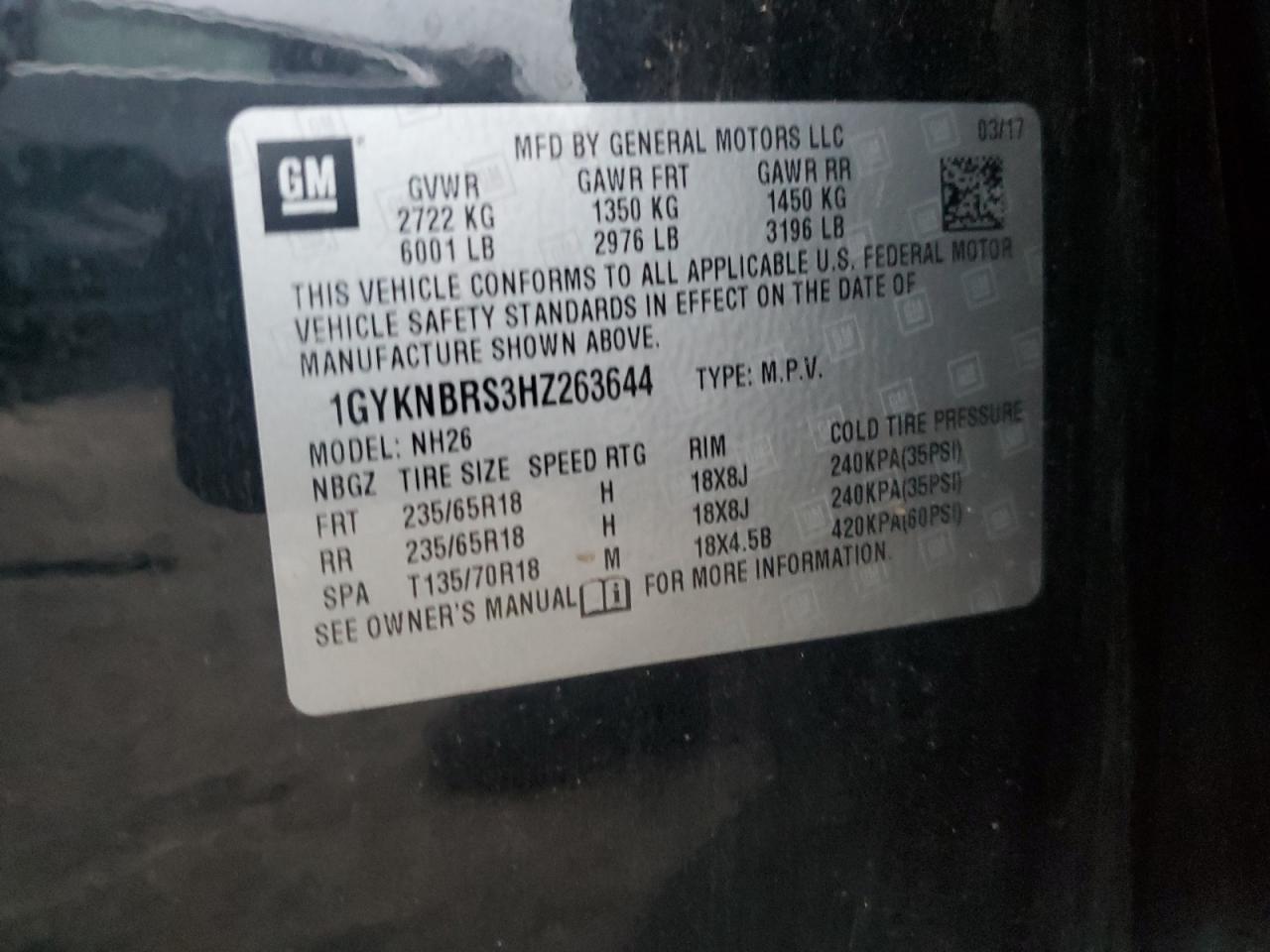 2017 Cadillac Xt5 Luxury VIN: 1GYKNBRS3HZ263644 Lot: 81644245